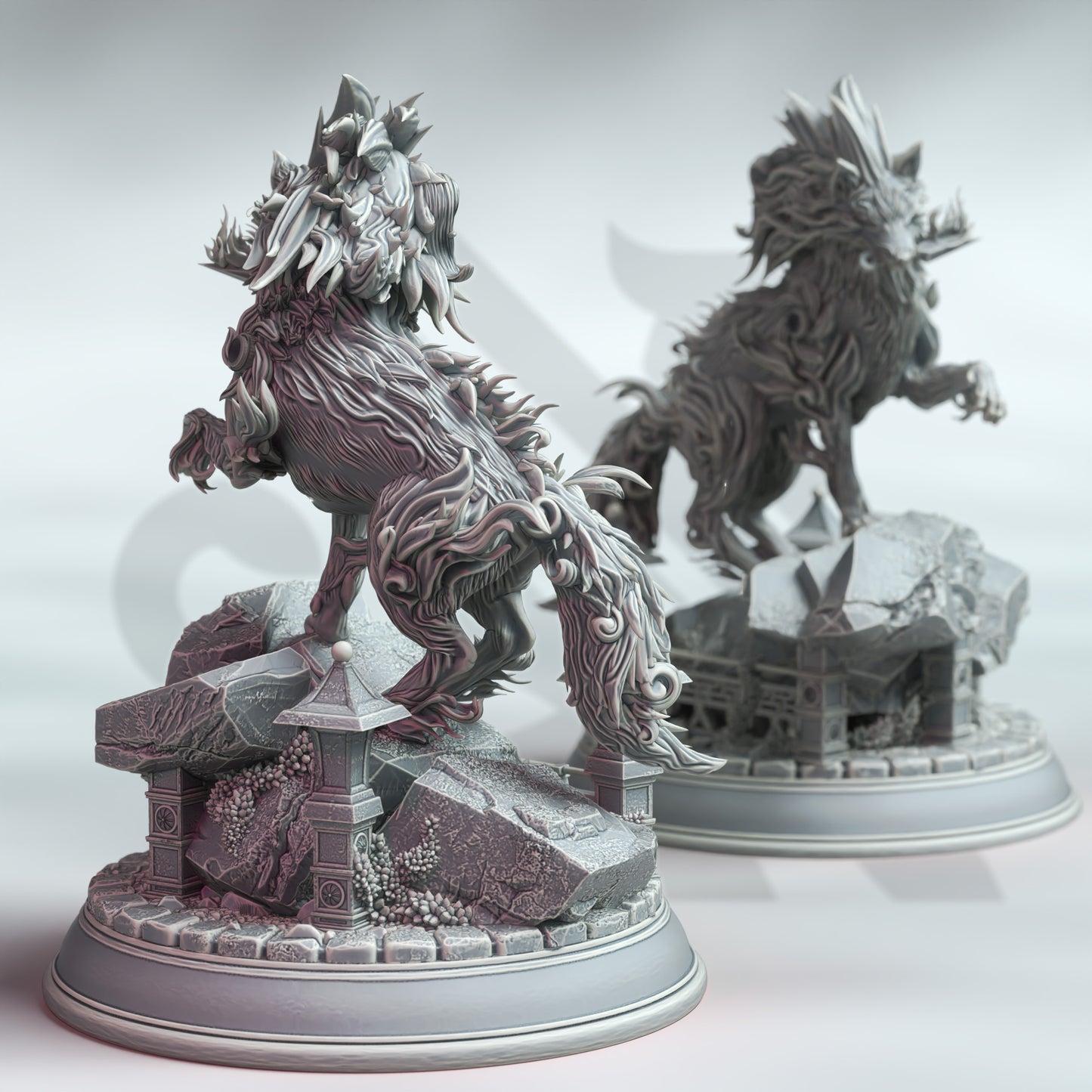 <img src="amaru-taiyo-the-wolf-spirit.jpg" alt="3D printed miniature of Amaru Taiyo, The Wolf Spirit, featuring a mystical wolf figure with ethereal markings, glowing eyes, and flowing fur, exuding a spiritual and otherworldly aura" />