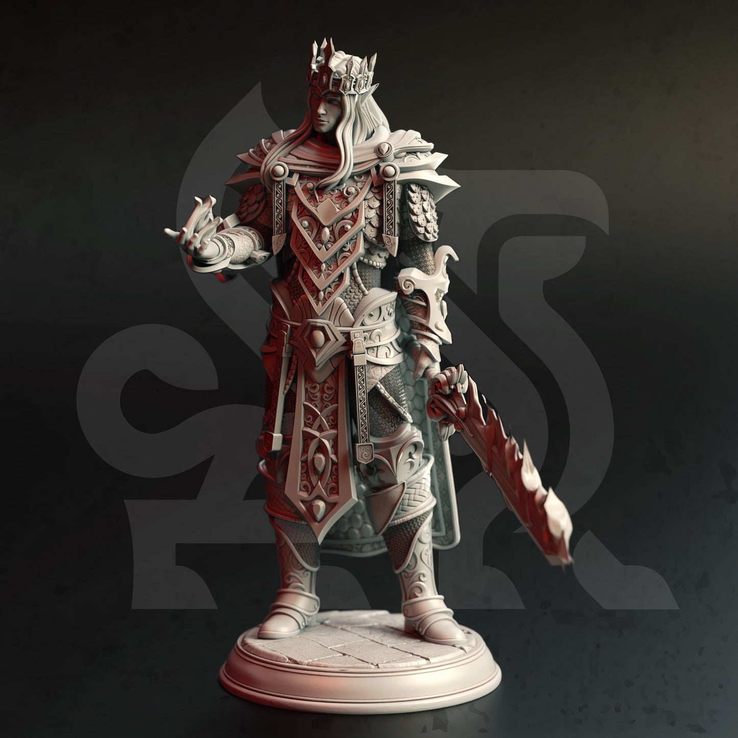 <img src="artorian-nirloom-divine-ruler.jpg" alt="3D printed miniature of Artorian Nirloom, the Divine Ruler, showcasing a majestic figure adorned in ornate armor, with a regal cape and a glowing scepter, exuding an aura of power and authority" />