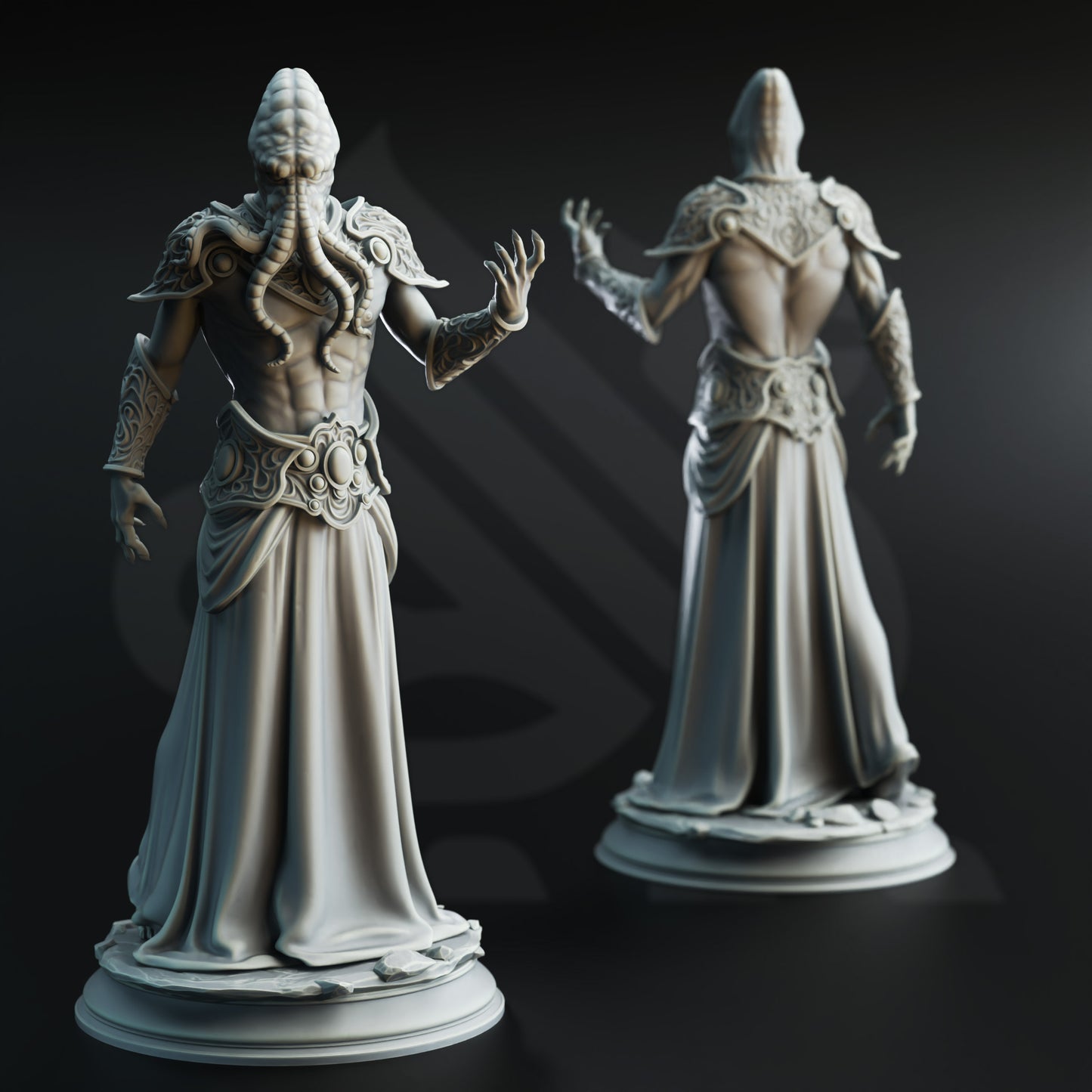 <img src="ascended-flayers-of-hendrak.jpg" alt="3D printed miniatures of the Ascended Flayers of Hendrak, featuring grotesque, otherworldly figures with elongated limbs, sharp claws, and intricate details, exuding a sinister aura of power" />