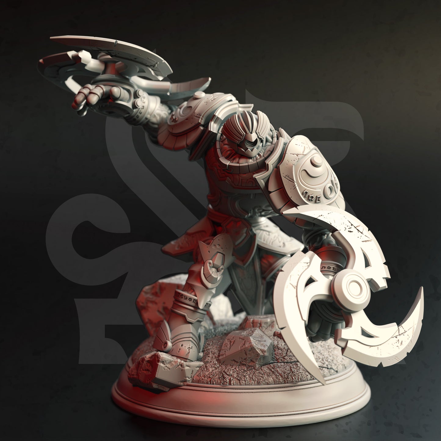 <img src="arcane-golem.jpg" alt="3D printed miniature of an Arcane Golem, featuring a towering figure made of mystical stone, adorned with glowing runes and arcane symbols, emanating magical energy" />