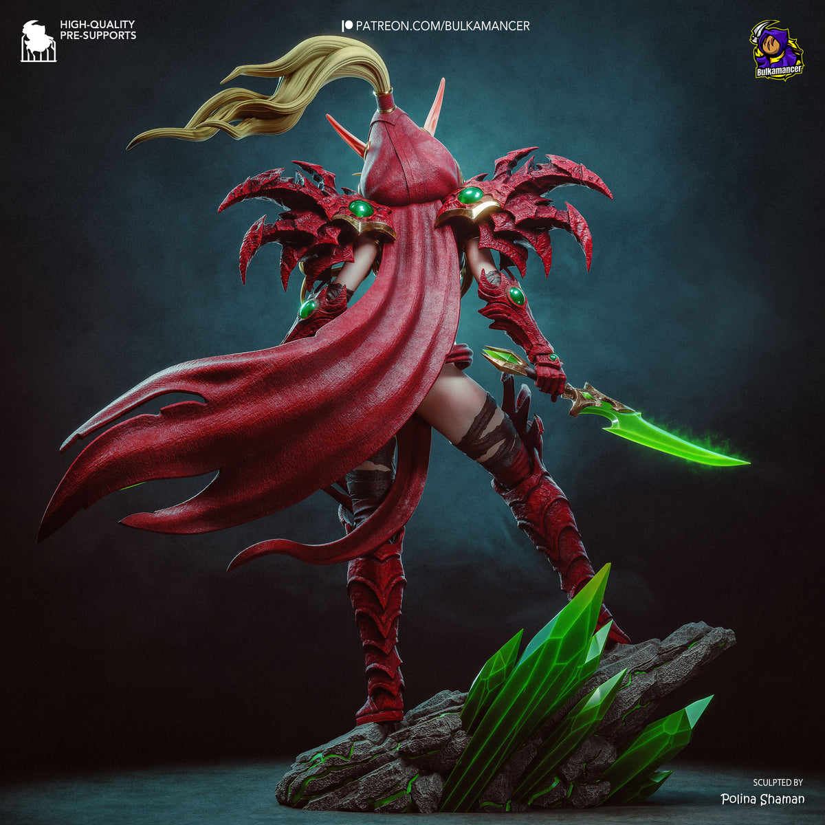 Valeera blood elf rogue with dual daggers, leather armor and dynamic assassin pose collectible fantasy figurine
