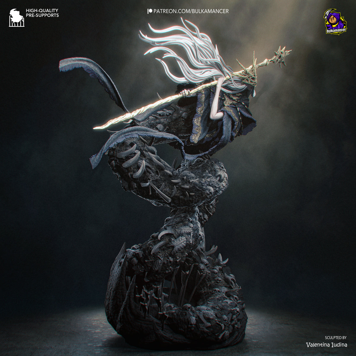 Aldrich Devourer of Gods dark fantasy collectible figurine with grotesque monstrous form, ornate armor and imposing weapon