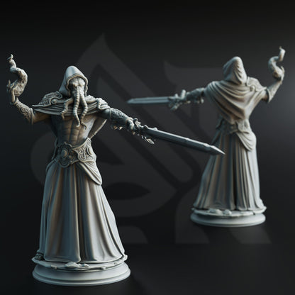 <img src="ascended-flayers-of-hendrak.jpg" alt="3D printed miniatures of the Ascended Flayers of Hendrak, featuring grotesque, otherworldly figures with elongated limbs, sharp claws, and intricate details, exuding a sinister aura of power" />