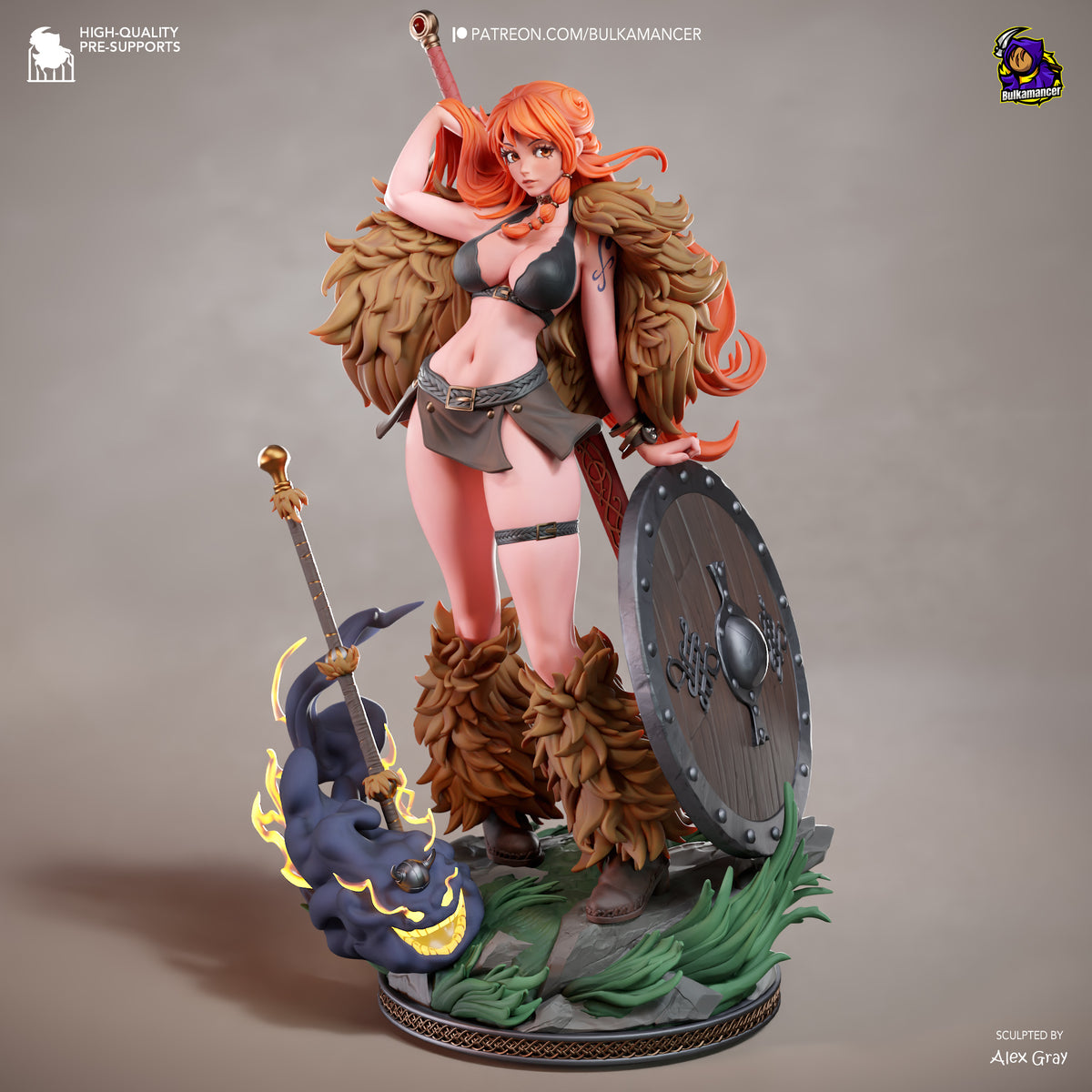 Nami from One Piece collectible figurine featuring her iconic orange hair, confident expression, detailed outfit and dynamic navigator-inspired pose with anime character design
