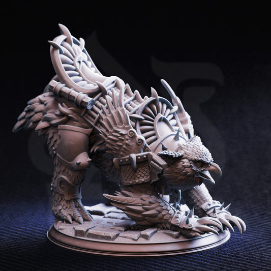  detailed owlbear fantasy creature figurine on a dark background