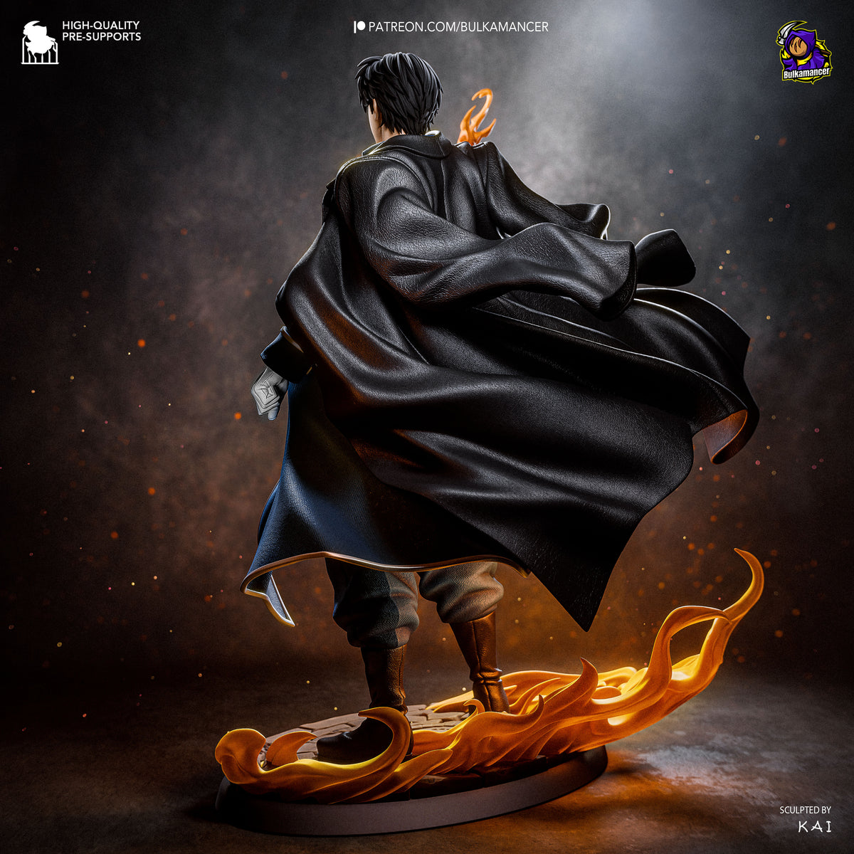 Roy Mustang from Fullmetal Alchemist collectible figurine featuring his iconic military uniform, confident pose and Flame Alchemist-inspired fire effects with detailed anime character design
