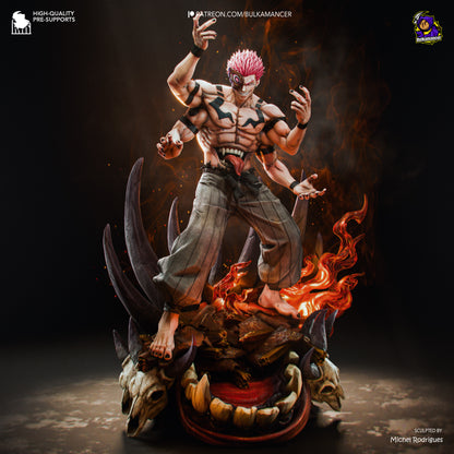 Ryomen Sukuna from Jujutsu Kaisen collectible figurine featuring his distinctive black tattoos, muscular physique, sinister expression and powerful battle-ready pose with detailed anime-inspired design
