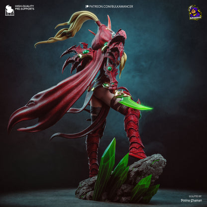 Valeera blood elf rogue with dual daggers, leather armor and dynamic assassin pose collectible fantasy figurine