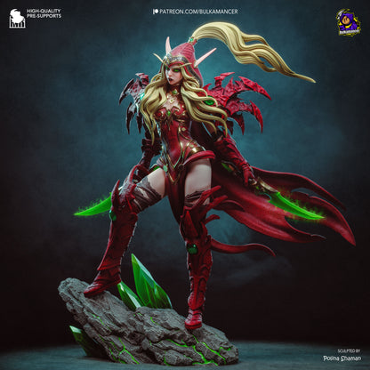 Valeera blood elf rogue with dual daggers, leather armor and dynamic assassin pose collectible fantasy figurine